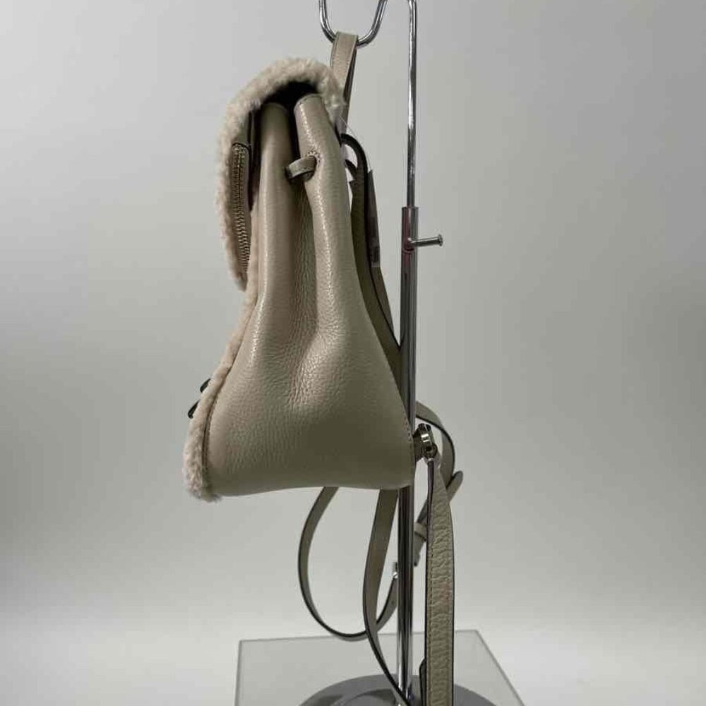 NWT Kate Spade Leila Leather Flap Backpack Faux Shearling in Light Sand - Picture 5 of 9
